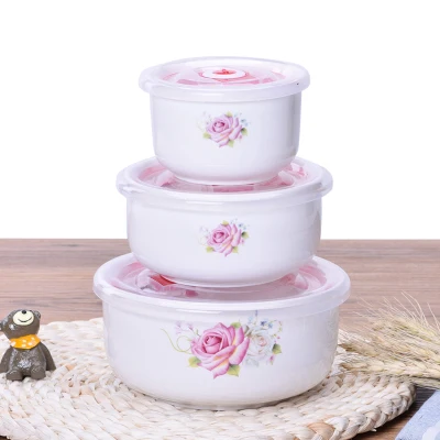 I 3 шт./компл. керамические суповые тарелки "Ланч-бокс" Котелок noddles чаши с крышкой для микро-печи - Цвет: I