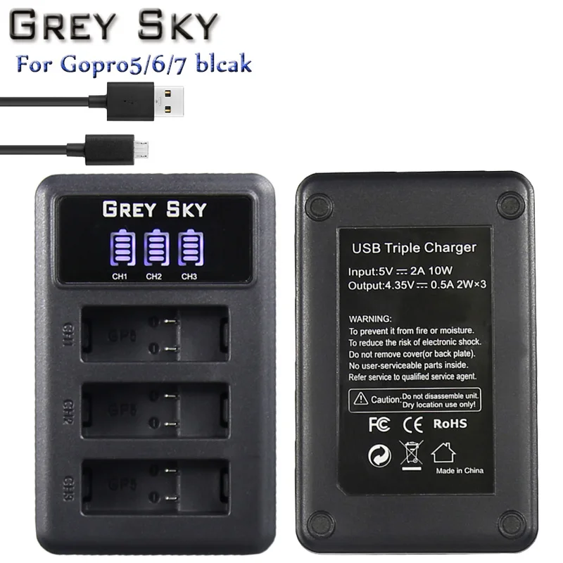 1600 мАч Go pro hero 5 аккумулятор+ светодиодный USB 3 порта зарядное устройство type C порт для GoPro 5 hero 5 hero 6 7 hero 6 4K hero 7 аксессуары для камеры - Цвет: 3-Port charger