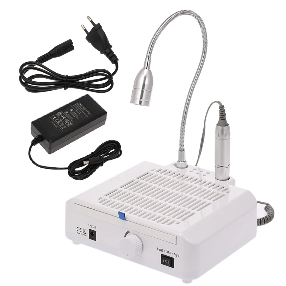 White EU Plug 3-in-1 Multifunctional Salon Nail Art Machine 25000rpm Nail Dril Nail Dust Collector LED Desk Lamp with Nail Drill Bits Accessories - Цвет: White EU Plug