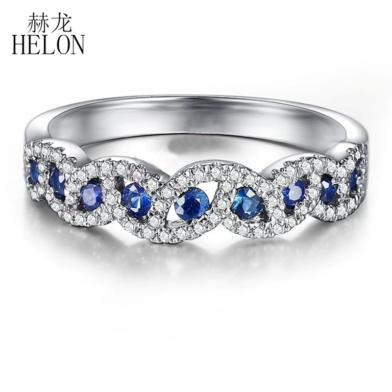 HELON Solid 18 K Белое Золото 0.7CT натуральные сапфиры Алмазы обручальные Обручальные кольца юбилейные женские классические ювелирные украшения