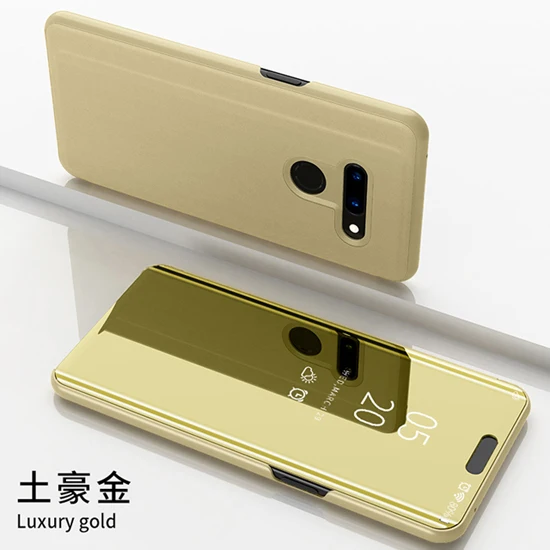 Чехол G8 для LG V30 Plus, откидной роскошный зеркальный чехол для смартфона, чехол для LG V40 ThinQ, изготовлен из высококачественного поликарбоната+ чехол из искусственной кожи - Цвет: Золотой