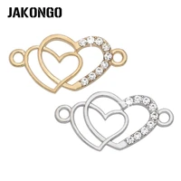 jakongo silver plated crystal double heart love connectors for jewelry making bracelet findings accessories diy craft 5pcslot