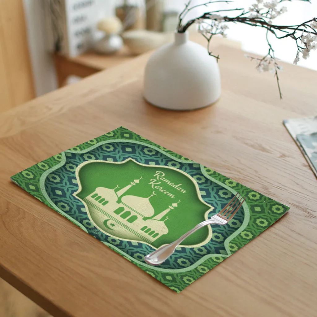 Лен Ramadan луны и звезд Мубарак коврики под посуду на стол Салфетки сервировочные