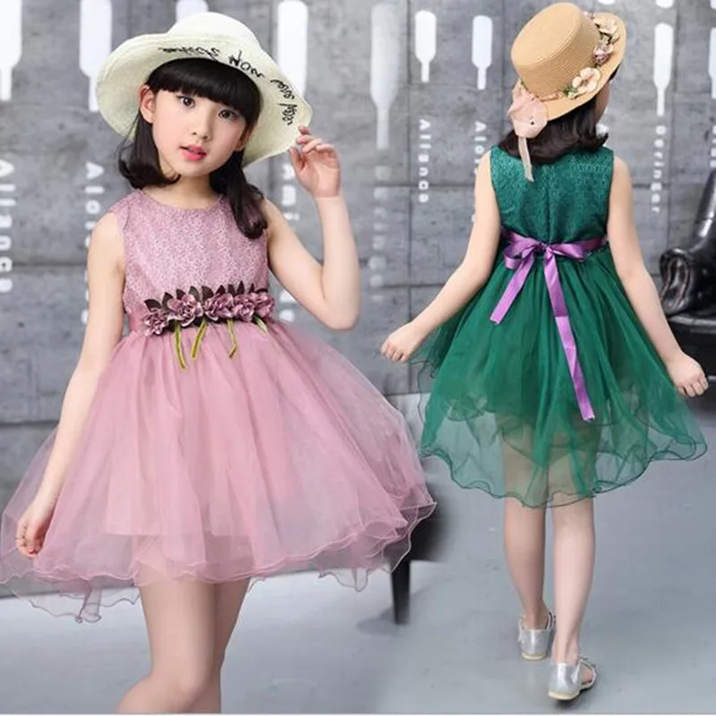 Gulugulumi 2017 Brand Summer Girls Flower Lace Dress Princess Lovely Sleeveless Mesh School Kid Clothes | Детская одежда и обувь