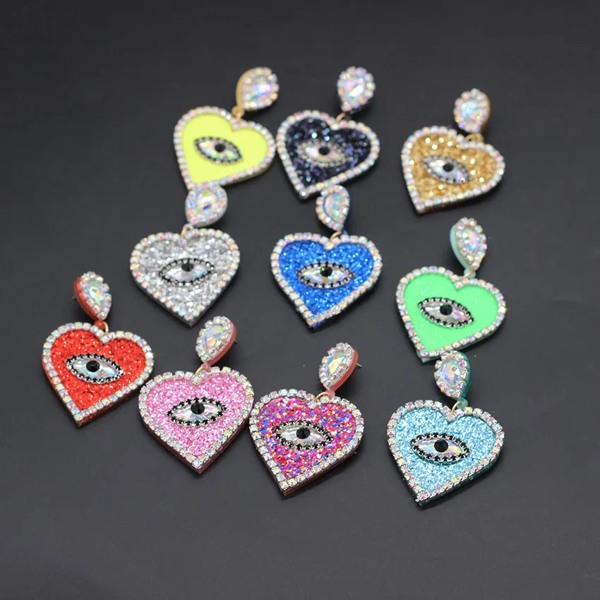 

Color heart shaped ear studs Fashion temperament gorgeous simple heart-shaped rhinestone eyes earrings tourist earrings 844