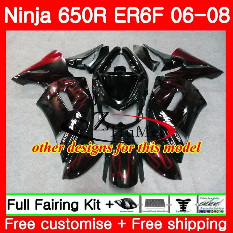 Корпус для KAWASAKI NINJA TOP red flames 650R ER6 F 650 ER-6F 06-08 4SH6 Ninja650R ER6F 06 07 08 ER 6F 2006 2007 2008 комплект
