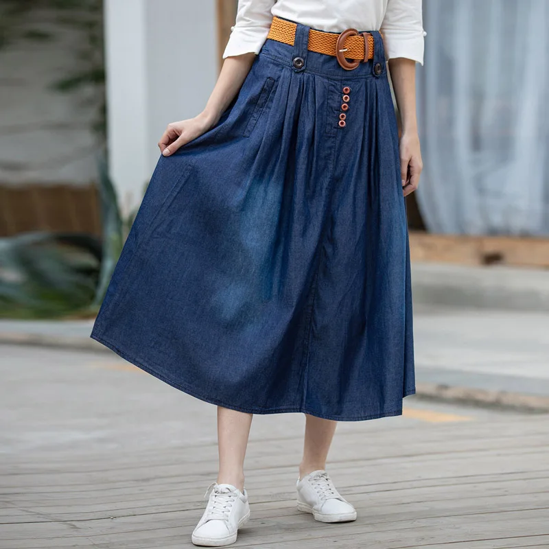 Женская летняя хлопковая тонкая джинсовая юбка с высокой талией уличные
