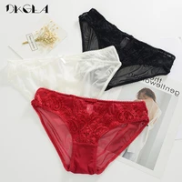 low rise lace panties 3 piece blackwhitered women underwear comfortable transparent briefs plus size xl embroidery sexy panty