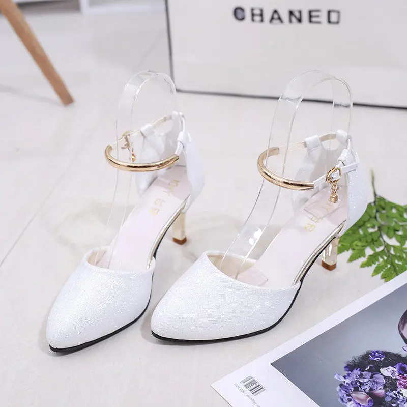 34-40 size Summer women shoe 5cm-6cm heel cover sandals fashion korean thin lady office pointed shoes | Обувь