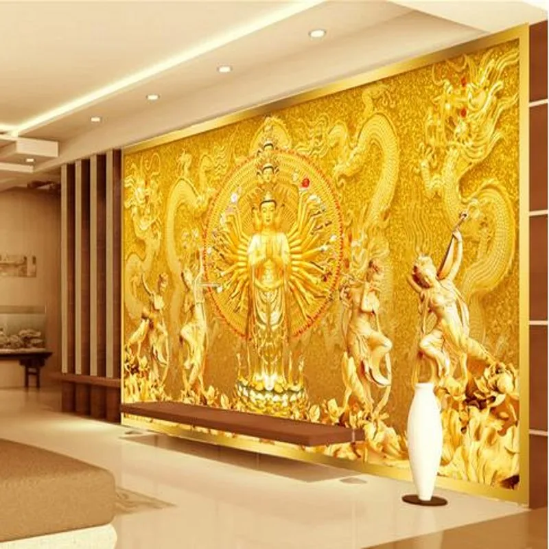 3D объемная роспись по заказу фон для фотосъемки с храмом ТВ Золотой Будда