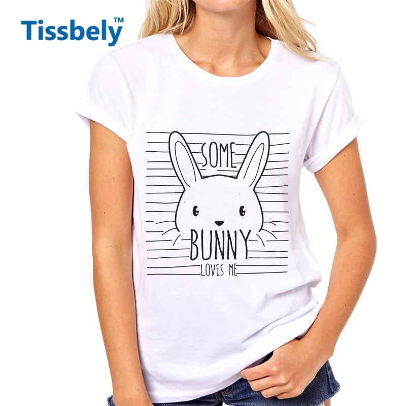 Tissbely модные Застенчивый Кролик майка Для женщин некоторые Зайка любит мне письмо