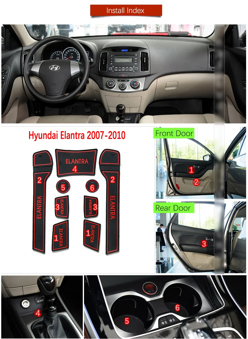 Противоскользящий коврик со слотом для ворот Hyundai Elantra HD 2007 2008 2009 2010 резиновые