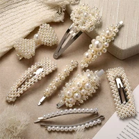 korean style show simple hair jewelry handmade beaded pearl flower hairpin retro court word clip bangs girl romatic hair clip