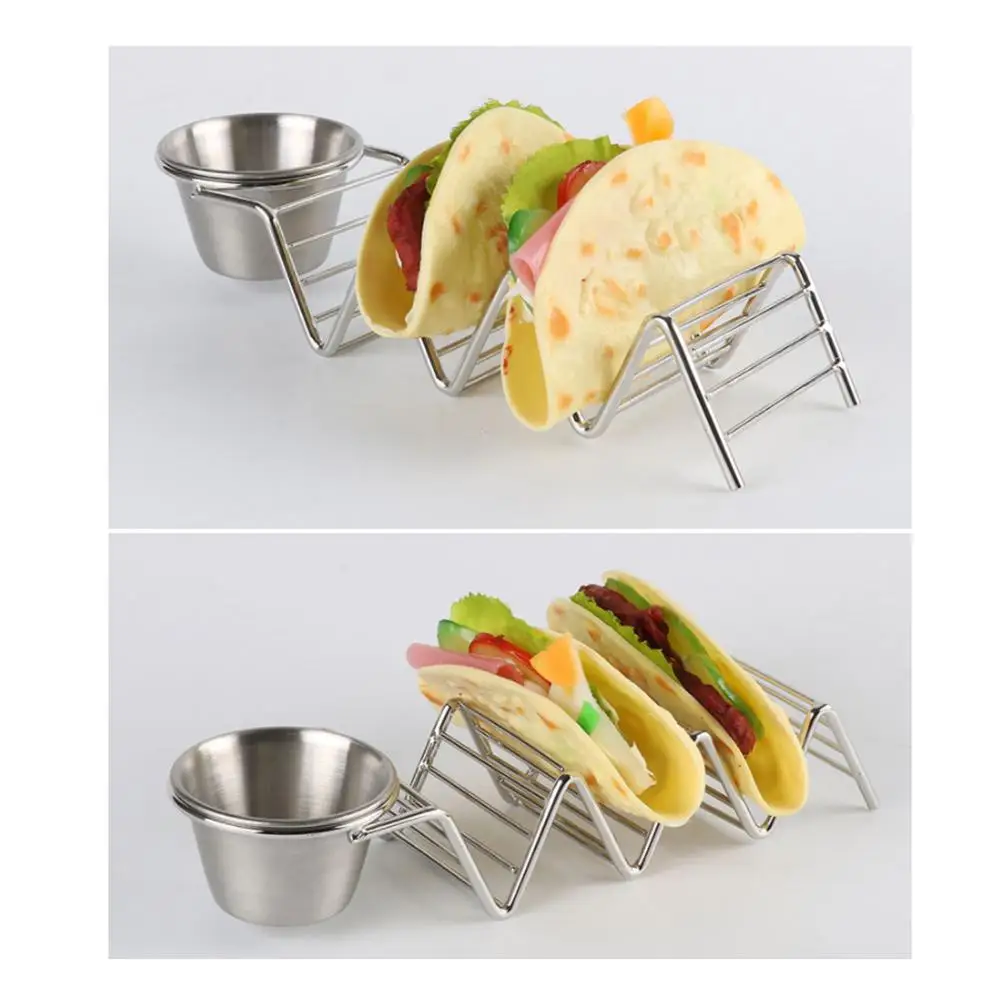 Волнистый держатель Taco для еды с чашкой соуса нержавеющая сталь Блинные стойки