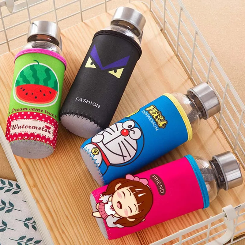 Портативная бутылка для напитков студентов мультяшная стеклянная прозрачная