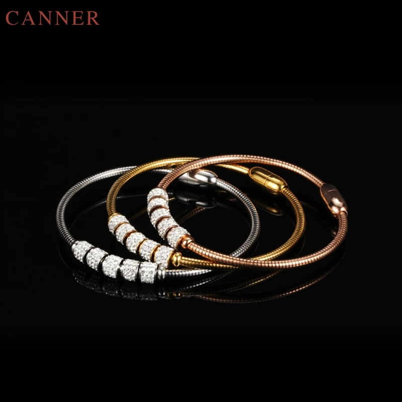 Fashion Crystal Metal Beads Stainless Bangles Bracelets for Women Wire Cabe Magnetic Bangle Wedding Party Jewelry Gifts C35 | Украшения и