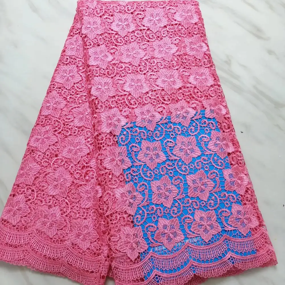 

CassielWater Soluble Lace African Fabric with Pink High Quality Latest Nigerian Guipure Lace Cord Fabric for Wedding Dress