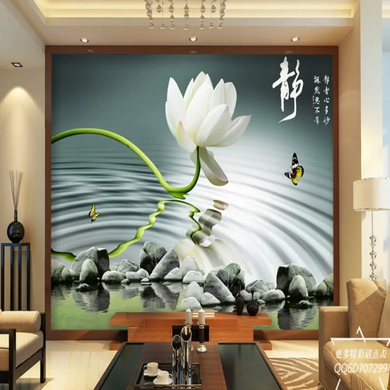 Дропшиппинг обои Коломак Флора в китайском стиле Zen Calm Water Cobblestone пейзаж камень