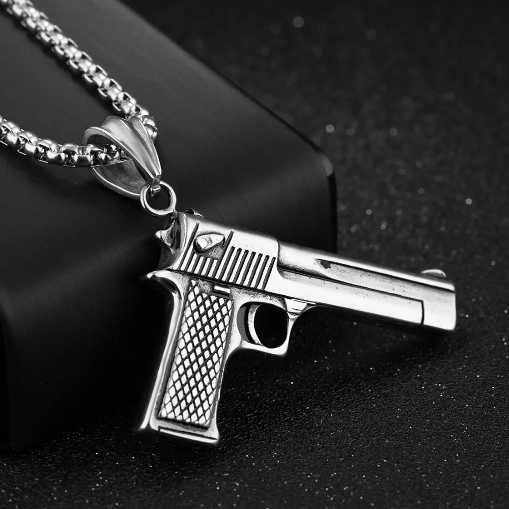 Цепочка с подвеской в виде пистолета из нержавеющей стали стиле хип хоп|gun pendant|f