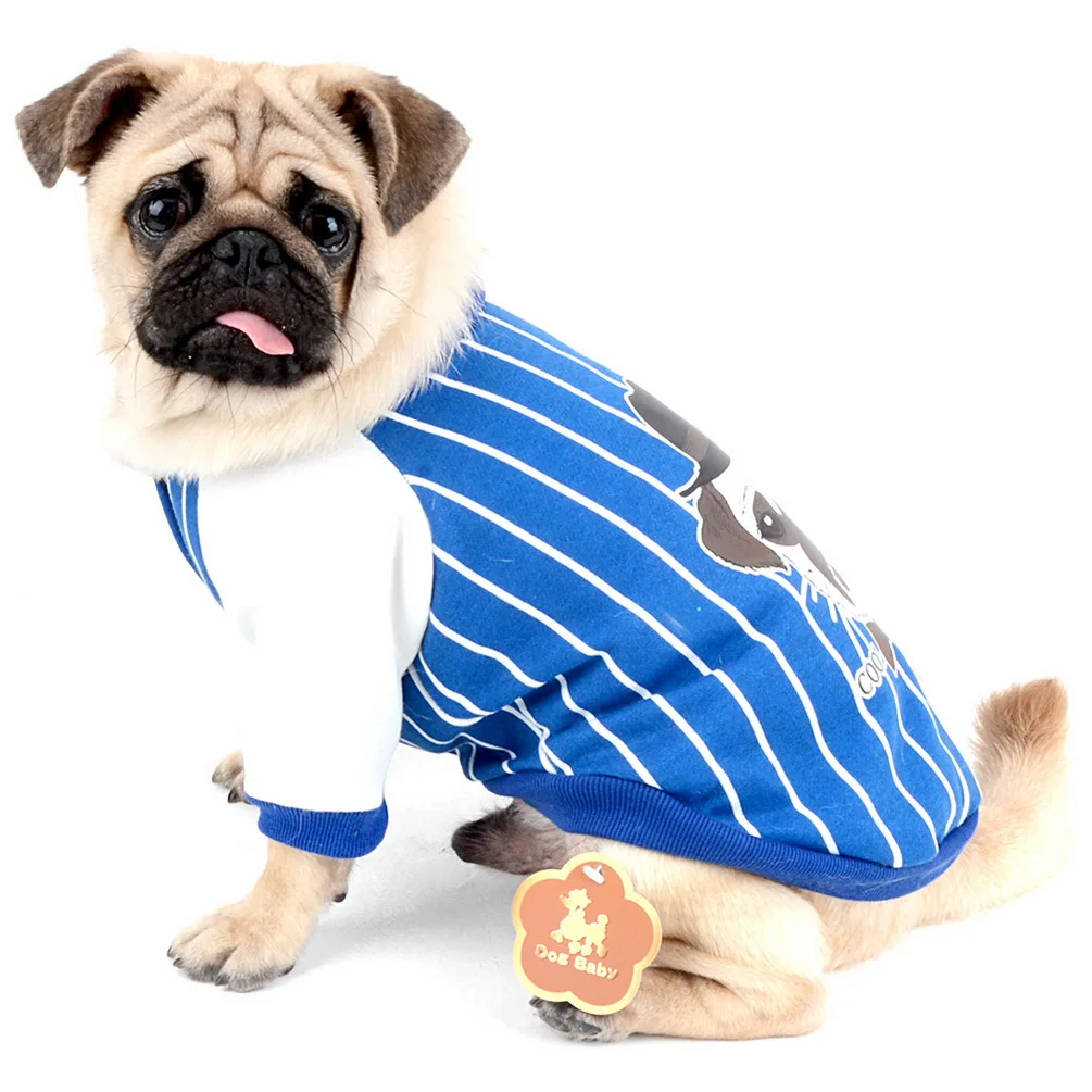 Свитер в полоску с рисунком бульдога для собак зимнее теплое хлопковое пальто