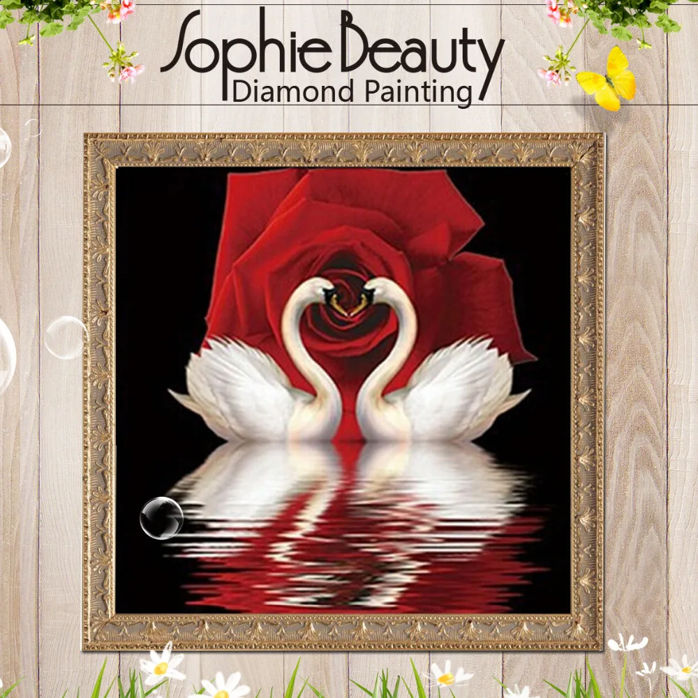 

2018 Hot Sale Promotion Sophie Beauty Diy Diamond Painting Swan Love Square Cross Stitch Mosaic Res Rose Diamonds Embroidery