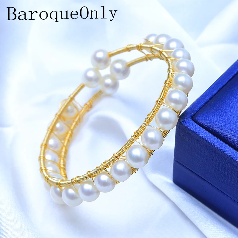 BaroqueOnly wire wrap очаровательный браслет браслеты настоящий натуральный пресноводный жемчуг для женщин Свадебные модные украшения HJ