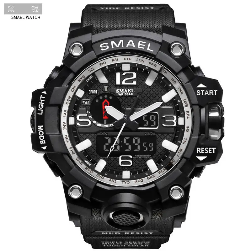 black silver Топ люксовый бренд Smael спортивные часы мужские светодиодный цифровые часы повседневные стильные военные часы мужские повседневные кварцевые часы Reloj Hombre - Цвет: black silver