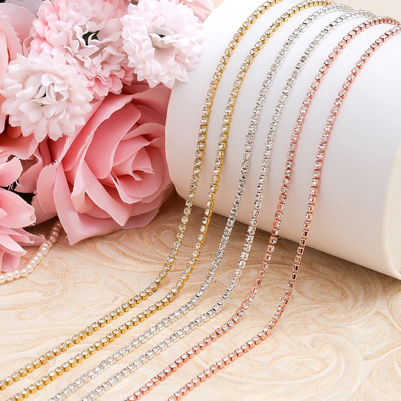 YANSTAR 10Yards Single Row Hot fix Rhinestone Cup Chain SS12 Setting Close Set Gold Rose YS972 | Дом и сад