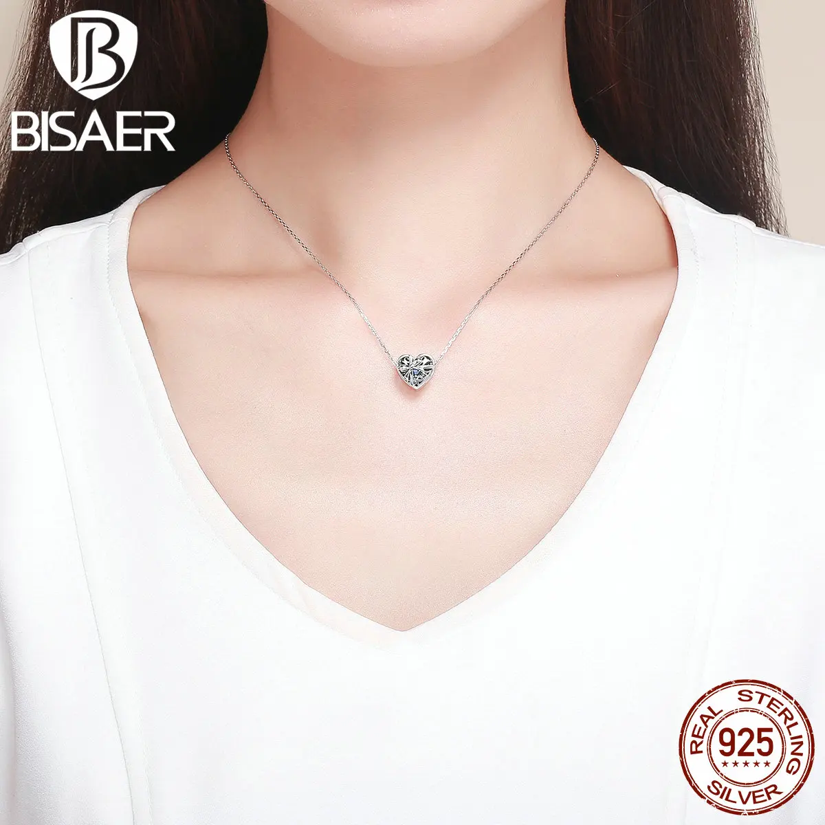 BISAER, 925 пробы, серебро, любовь, сердце, валентинки, подарок, сюрприз, коробка, подвески, бусины, подходят для браслетов, серебро 925, ювелирные изделия ECC1053