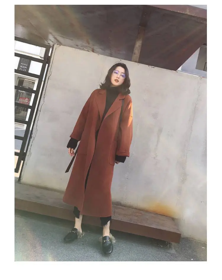 YASUGUOJI/новое зимнее плотное теплое пальто Wollen x-long женские Модные свободные однотонные женские пальто с закрытым поясом и карманами L028