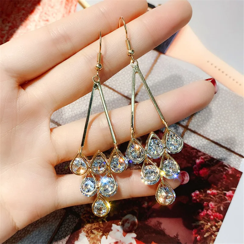 FYUAN длинные висячие серьги с кисточками для женщин Bijoux капли воды хрустальные