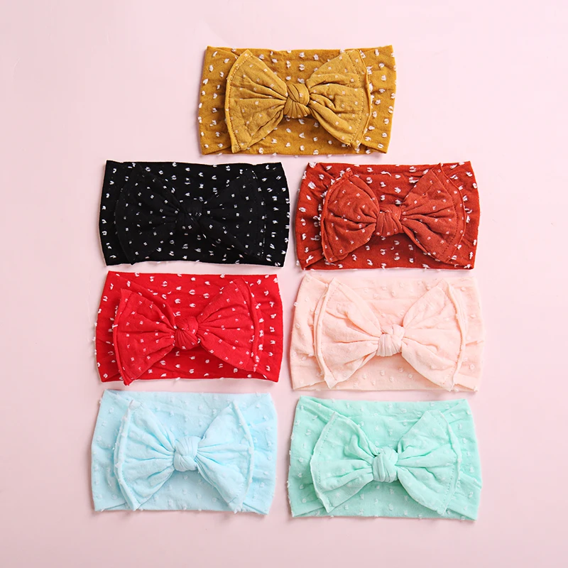 

New Princess Soft Stretchy Width Bows Nylon Headbands With Polka Dot Prints,Baby Girls Knotbow Elastic Nylon Headbands Hairwear