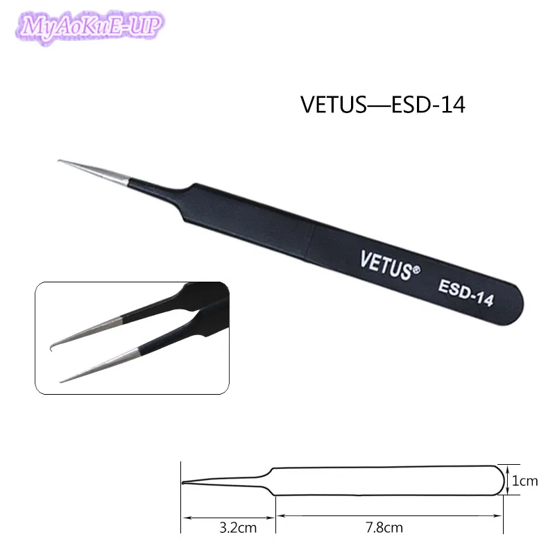 ESD-14 5 шт. ESD ватус нержавеющая сталь Tweezers антистатические пинцеты для наращивания ресниц ESD-10, 11,12, 13,14, 15,16, 17 пинцет - Цвет: ESD-14