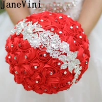 janevini high end crystal red bridal bouquet luxury beaded ribbon rose flower bouquet decoration royal blue holder flor azul