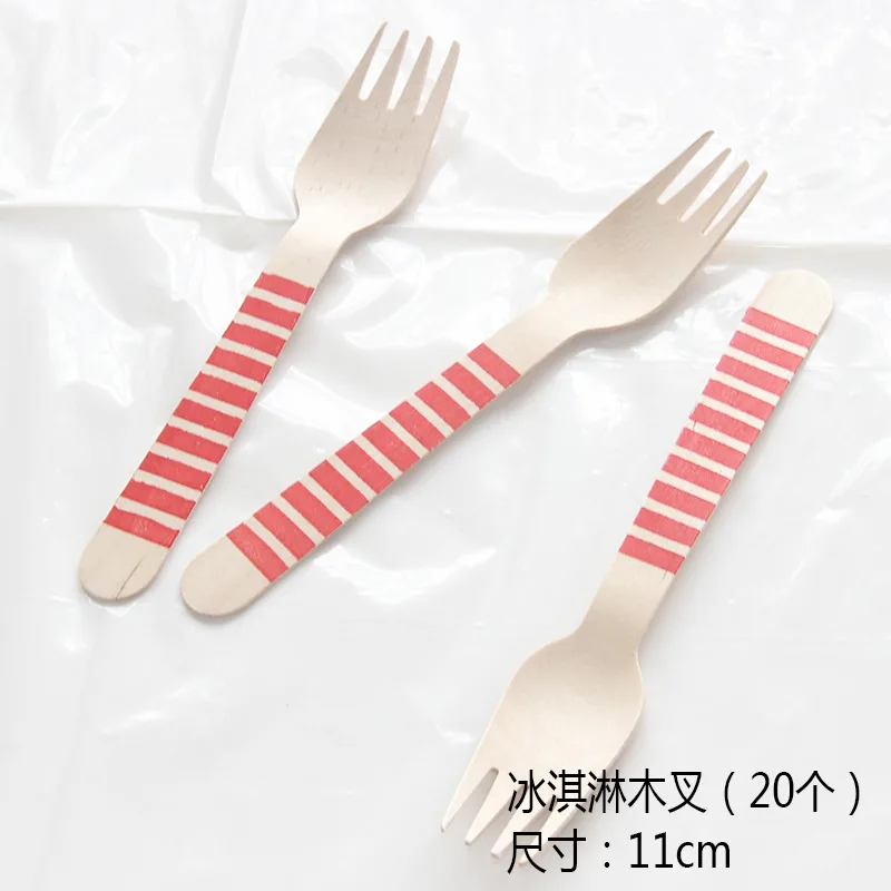 fork 12pcs Красная тарелка с полосами, бумажные стаканчики, салфетка, соломенная ложка, нож, одноразовая посуда, наборы для свадьбы, дня рождения, украшения, сувениры - Цвет: fork 12pcs