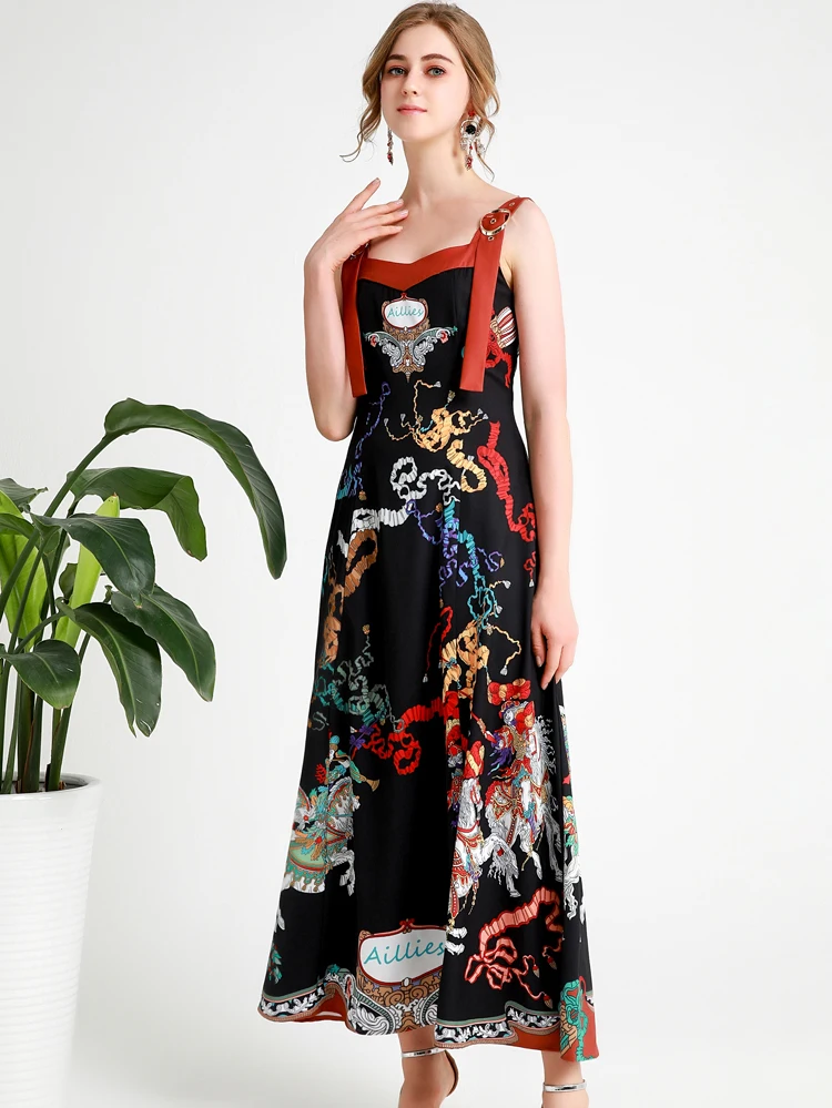 MoaaYina модное дизайнерское подиумное платье Весна Лето Женское Платье на бретельках платье на бретелях с принтом