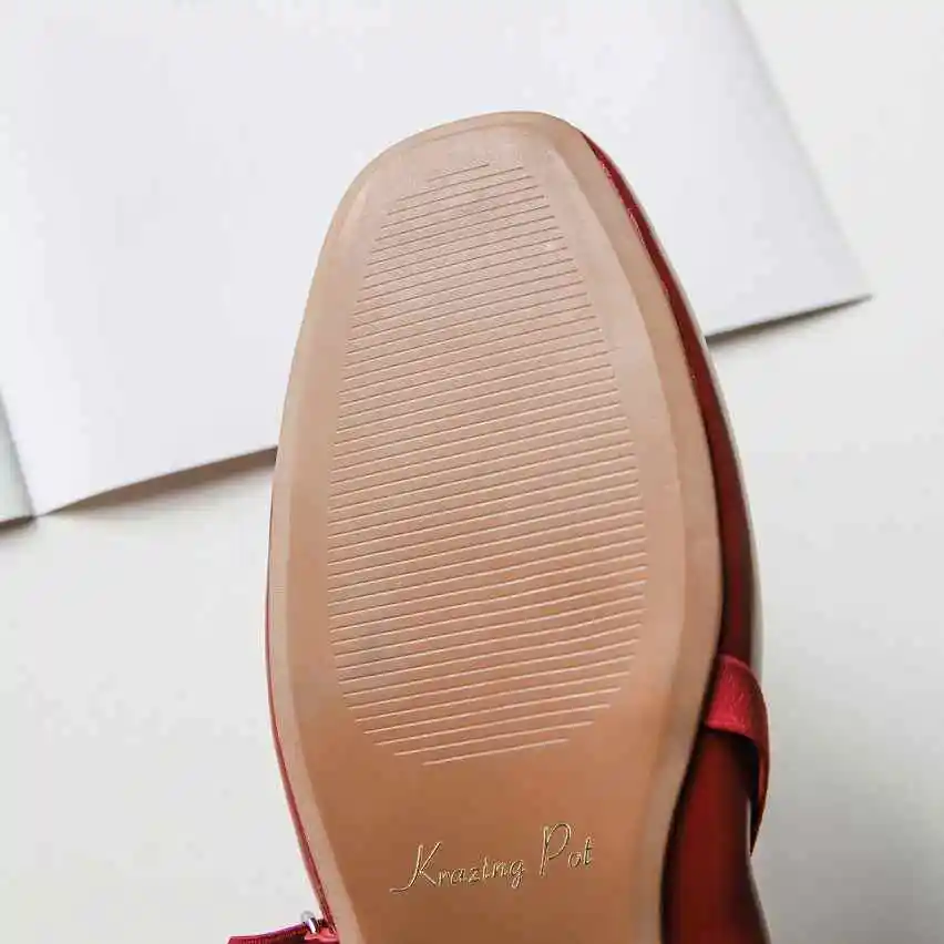 

krazing pot genuine leather square toe soft sole slip on sweety concise style solid color women ballet dancer casual flats L91