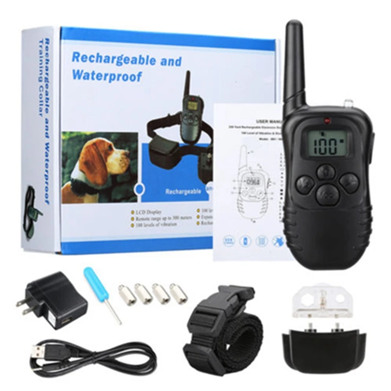 Pet Dog Training Collar Waterproof Rechargeable LCD 100LV Electric shock vibration remote training dog accessories 4 Mode | Дом и сад