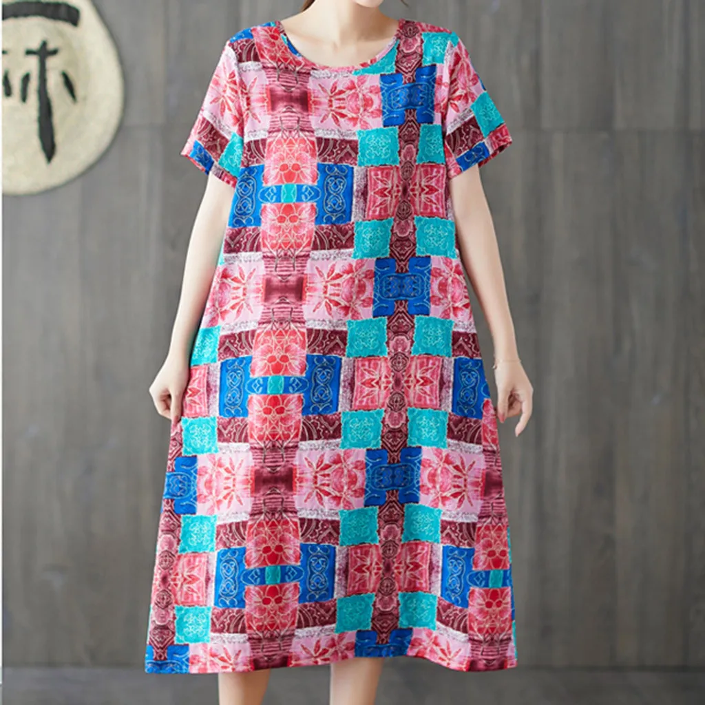 Женское винтажное платье до середины икры Повседневное с коротким рукавом и
