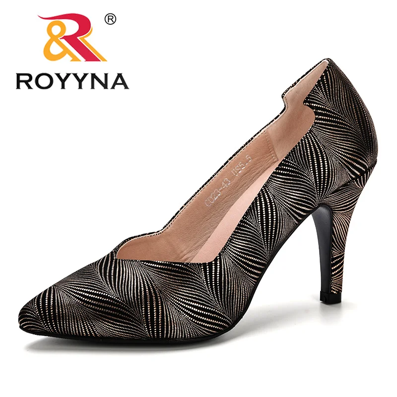 ROYYNA/Новинка года; сезон весна-осень; стильные женские туфли-лодочки с острым носком на высоком каблуке; женская обувь с цветочным принтом; удобная женская обувь; mujer
