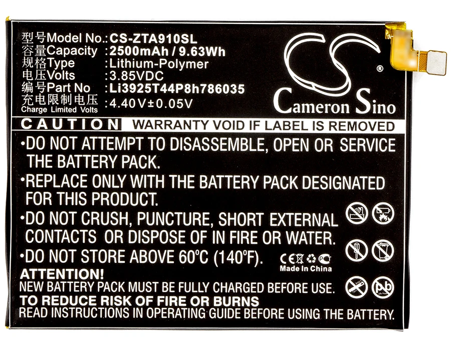 Аккумулятор Cameron Sino 2500 мАч Li3925T44P8h786035 для ZTE BA910 Blade V770 ZTU31 Vodafone VFD 600 Orange Neva 80 TT175S|cameron