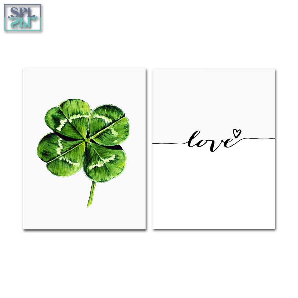 SPLSPL Nordic Minimalist Wall Art Picture Green Leaf Plant Canvas Print Poster Painting Scandinavian LOVE Home Decor No Frame | Дом и сад