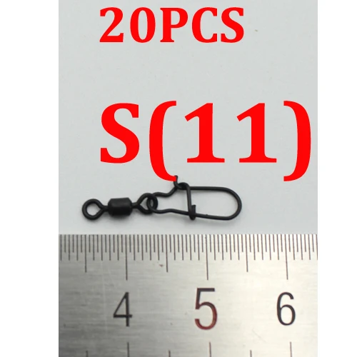 20pcs S 20 шт. Быстросменные Вертлюги для ловли карпа, матовый черный вертлюг с оснасткой#8 11, Вертлюги с оснасткой, аксессуары, клеммные снасти - Цвет: 20pcs S