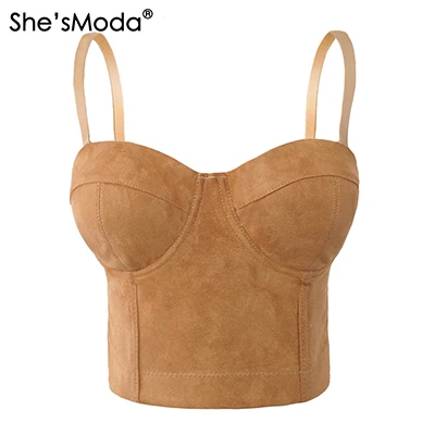 khaki She'sModa, искусственная замша, кожа, бохо, хиппи, корсет, Bralet, Женский бюстье, бюстгальтер для ночного клуба, вечерние, обрезанный Топ, жилет размера плюс - Цвет: khaki