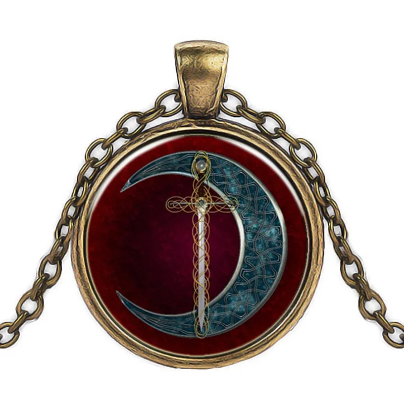 2018 Новые 3/Цвет celtic Луна и меч Нержавеющая сталь Цепочки ожерелья Moon женский -