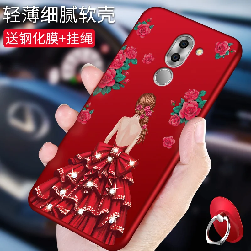 bling rose wedding dress goddess with rope and stand holder soft silicon case For Huawei Honor 6X / 6A Play |