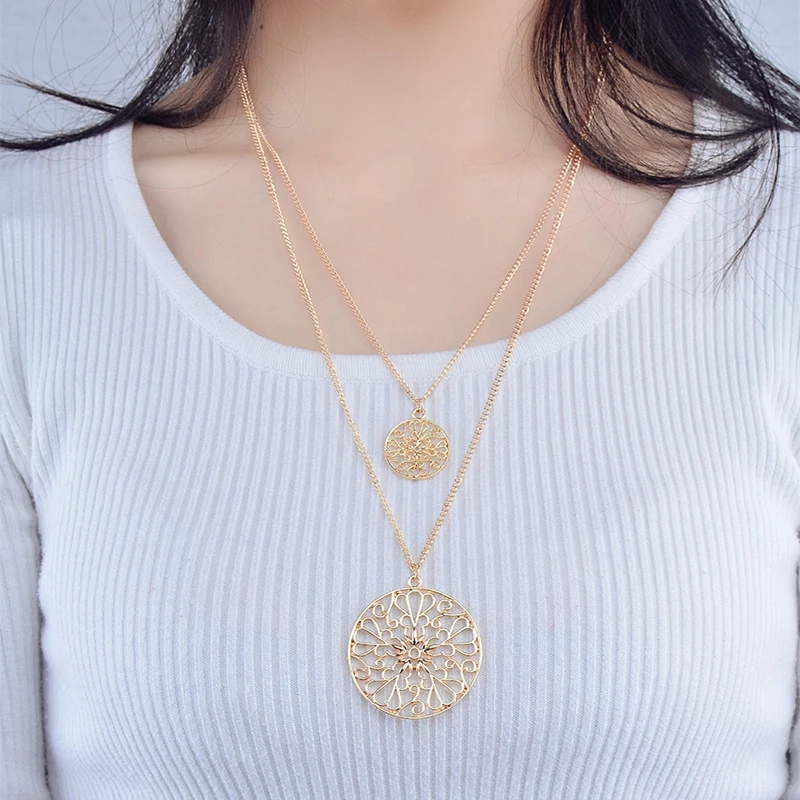 Ожерелье женское золото многослойное цинковый сплав металл Богемия кулон