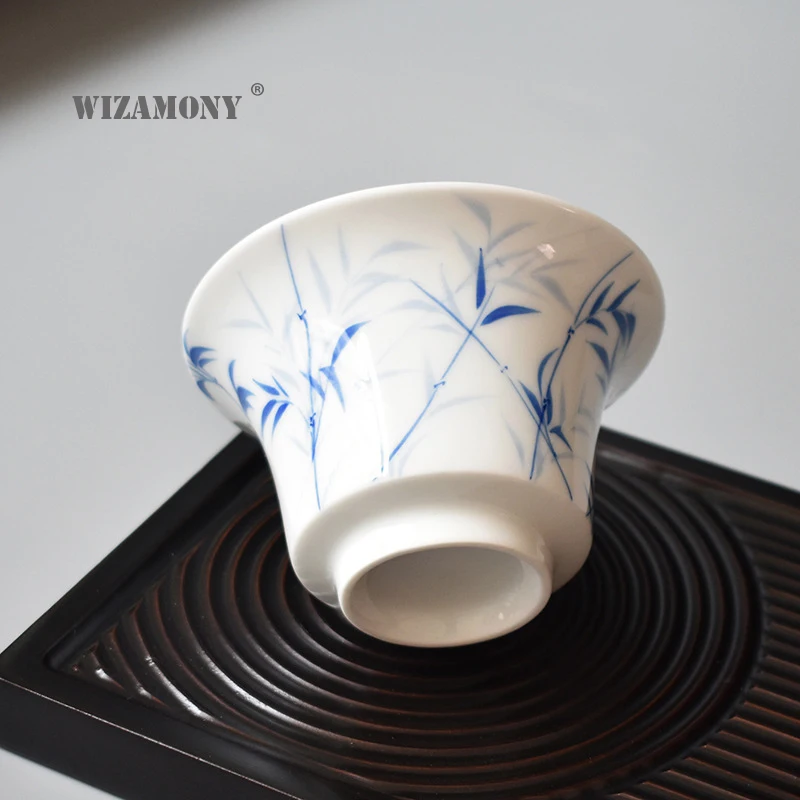 1 шт. WIZAMONY сине белый бамбуковый Gaiwan китайский старинный глазурь Цзиндэчжэнь