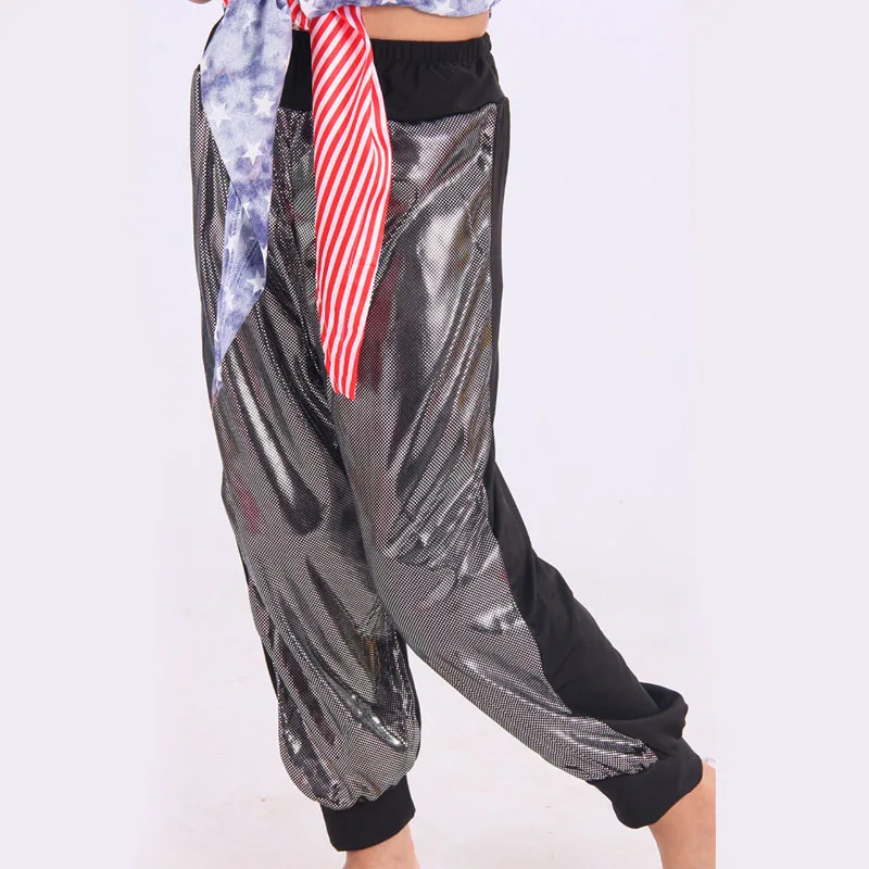 2 шт./набор Мальчик Девочка Одежда для хип-хопа на сцену для детей Пайетки Современный Джаз Топ и Широкие брюки Комплект одежды