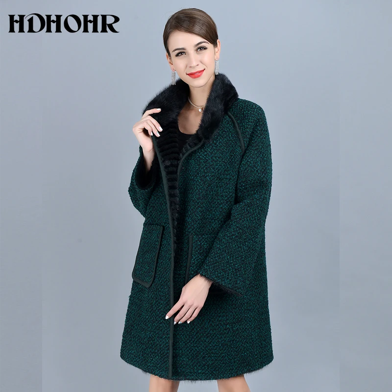 HDHOHR, высокое качество, вязанные норковые шубы, модная Натуральная норковая куртка, Двусторонняя одежда, зимняя женская теплая шуба из натурального меха